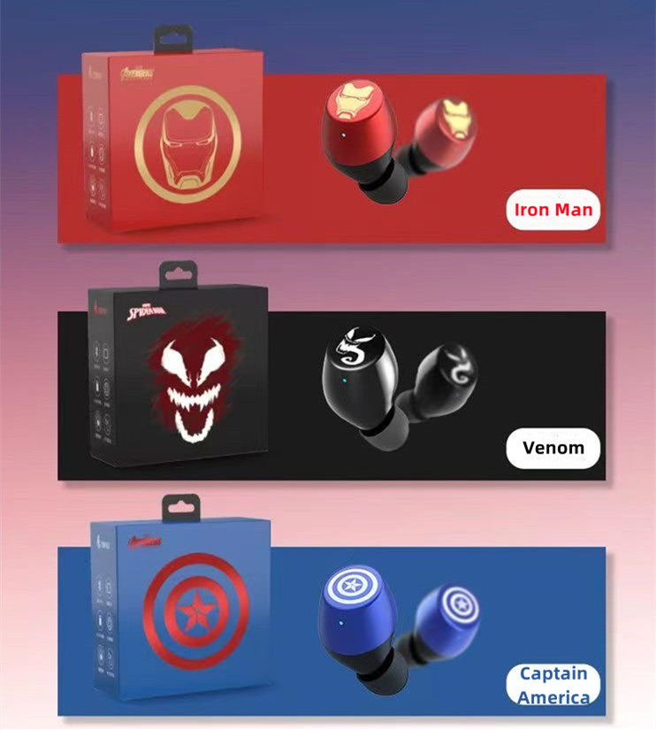 IRON MAN/VENOM/CAPTAIN AMERICA MOBILE PHONE WIRELESS BLUETOOTH APPLE ANDROID UNIVERSAL ACTIVE NOISE REDUCTION HD SOUND QUALITY HEADSET EARPHONES