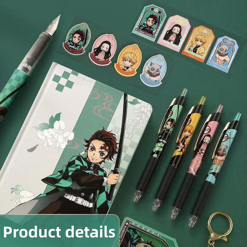 Tanjirou/Nezuko Stationery Set Gift Pack Pen Press Neutral Pen Book sticker High appearance Level Gift Box (Send couples, send friends, send loved ones)