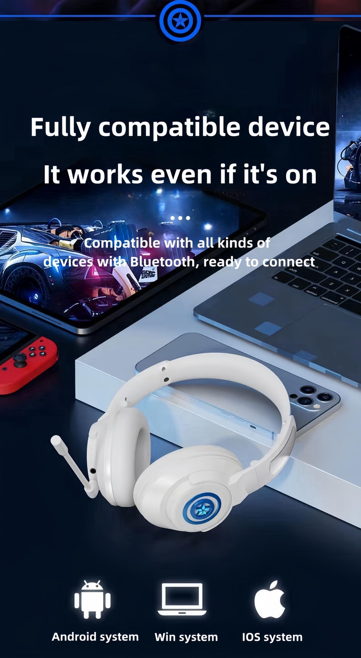 Iron Man/Captain America Mobile phone Wireless Bluetooth Apple Android Universal active noise reduction HD sound quality headset earphones