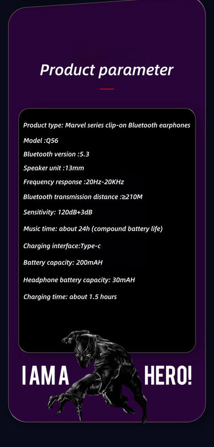 Iron Man/Black panther/Captain America Mobile phone Wireless Bluetooth Apple Android Universal active noise reduction HD sound quality headset earphones