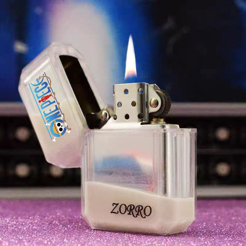 Luffy Straw Hat Pirates ZORO Strong luminous quicksand cool Romantic originality windproof kerosene lighter (for friends, for lovers, for relatives)