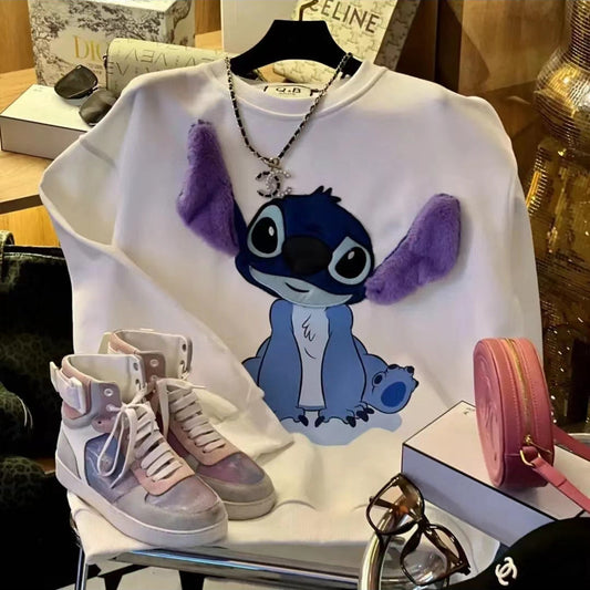 Stitch fashionable cartoon men and women lovers 5D three-dimensional cashmere hoodie