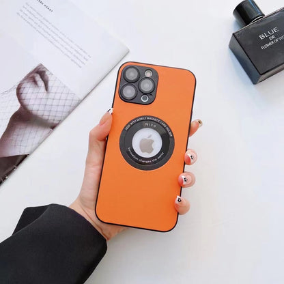 Apple Lens Film leather magnetic suction phone case（Without Affecting the Magnetic Suction Charging）