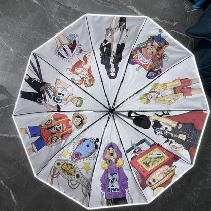 Luffy Straw Hat Pirates Laser Umbrella Touch water change color Umbrella Nocturnal reflective umbrella