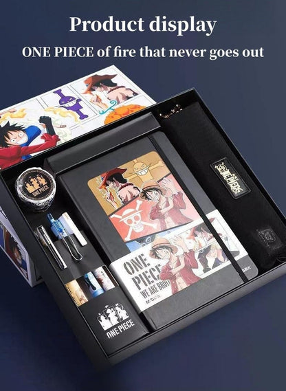 Luffy Straw Hat Pirates Stationery Set Gift Pack Pen Press Neutral Pen Book sticker High appearance Level Gift Box (Send couples, send friends, send loved ones)